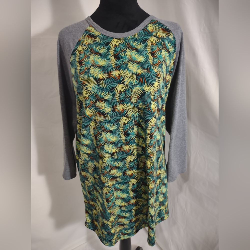 LULAROE NWOT "Randy" Grey & Tropical Palm Leaves Shirt Size XL